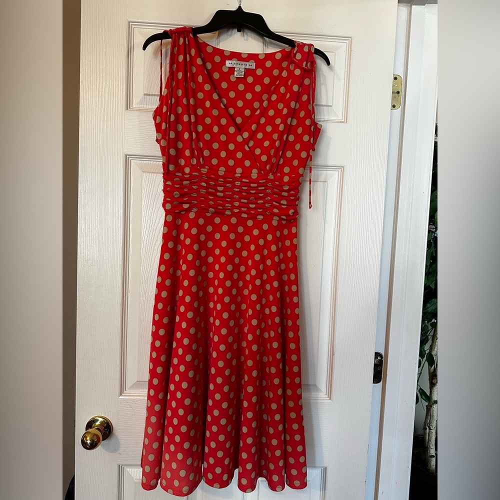 Aa Studio Coral Polka Dot Midi Dress